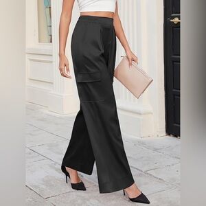 Modern Works Satin Wide-Leg Cargo Pants – Elastic Waist – Size S